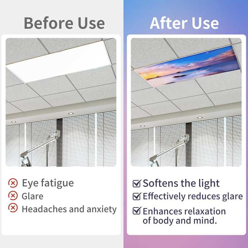 Torixqi 4 Pcs Fluorescent Light Covers - Light Covers for Ceiling Lights Classroom, Magnetic Light Filters for Office, Hospitals, Home 4 x 2 Feet (Sunset) - Image 3